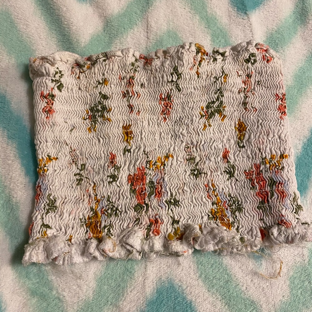 distressed floral tube top